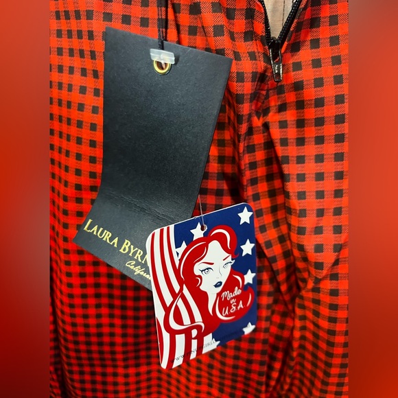 Pinup Couture Laura Byrnes High-waisted Cigarette Pants Red Plaid Size L NWT - Picture 7 of 7